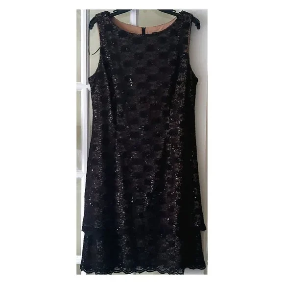 Alex Evenings | Dresses | Black Lace And Sequins Sleeveless Shift Dress  Size 6 | Poshmark
